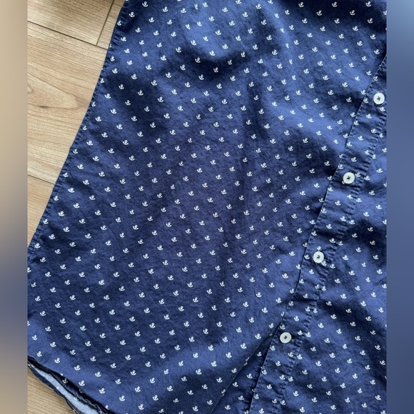International Report Shirt Large Blue White Button Up Anchors Short Sleeve - Picture 4 of 9